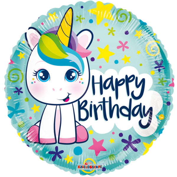 Folieballon Happy Birthday – Schattige eenhoorn