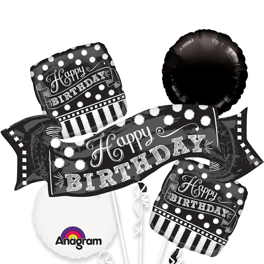 Tros folieballonnen Happy Birthday zwartwit Tros folieballonnen Happy Birthday zwartwit