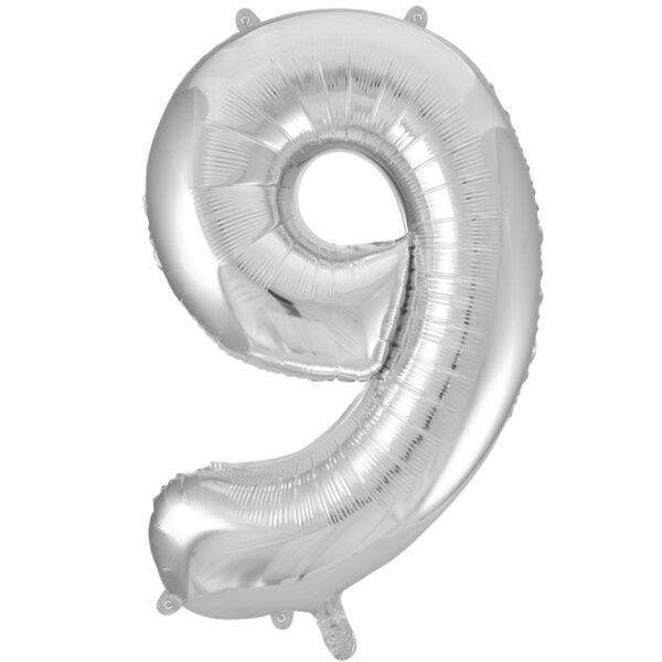 Folieballon Cijfer 9 zilver (L)