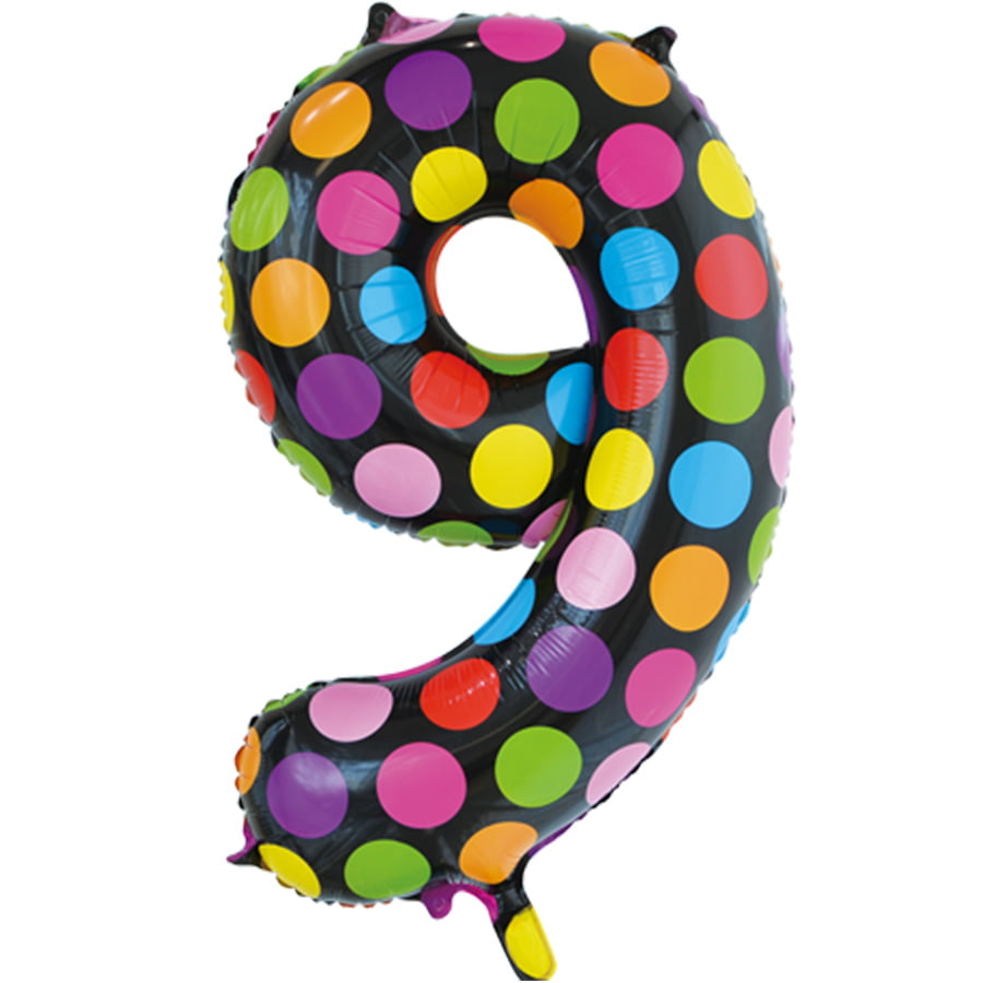Folieballon Cijfer 9 stippels (L) Folieballon Cijfer 9 stippels (L)