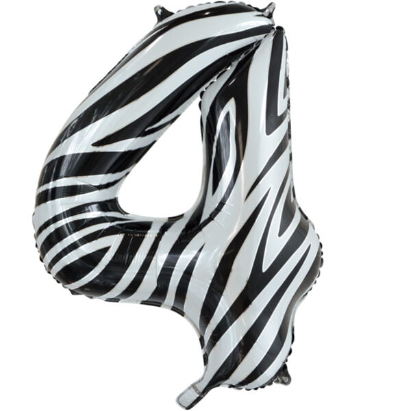 Folieballon Cijfer 4 zebraprint (L)