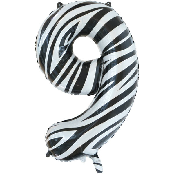 Folieballon Cijfer 9 zebraprint (L)