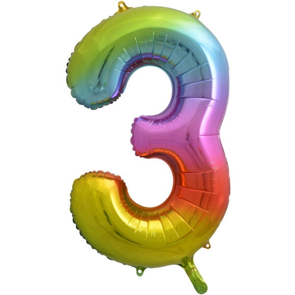 Folieballon Cijfer 3 regenboog (L)