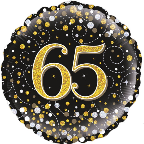 Folieballon Holografisch  “65” zwart