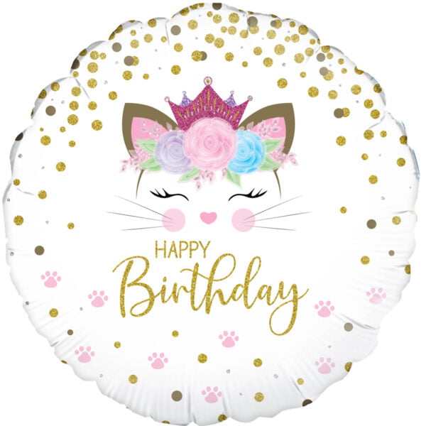 Folieballon Happy Birthday Bloemen koningin poesje