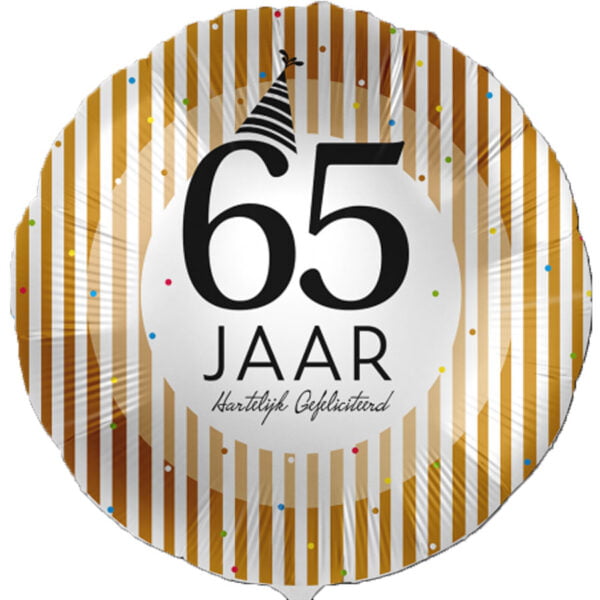 Folieballon feesthoedje 65 jaar Hartelijk Gefeliciteerd