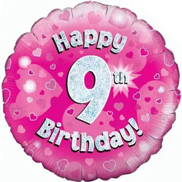 Folieballon holografisch 11th Happy Birthday Roze