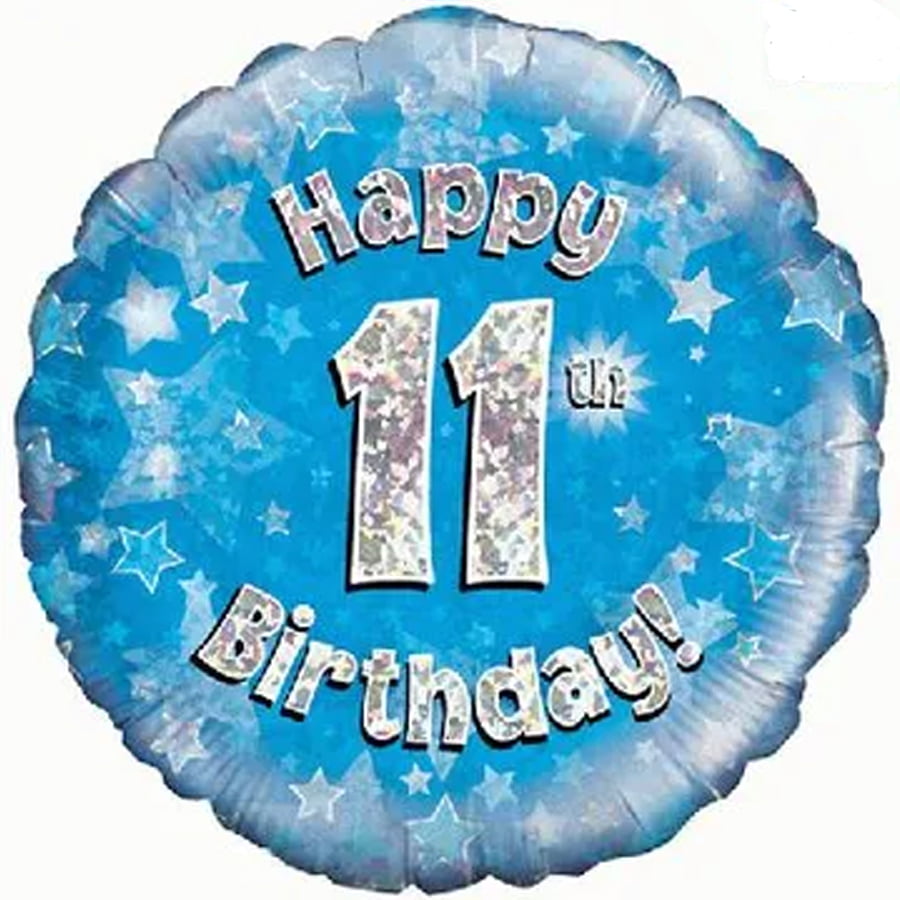 Folieballon holografisch 11th Happy Birthday Blauw Folieballon holografisch 11th Happy Birthday Blauw