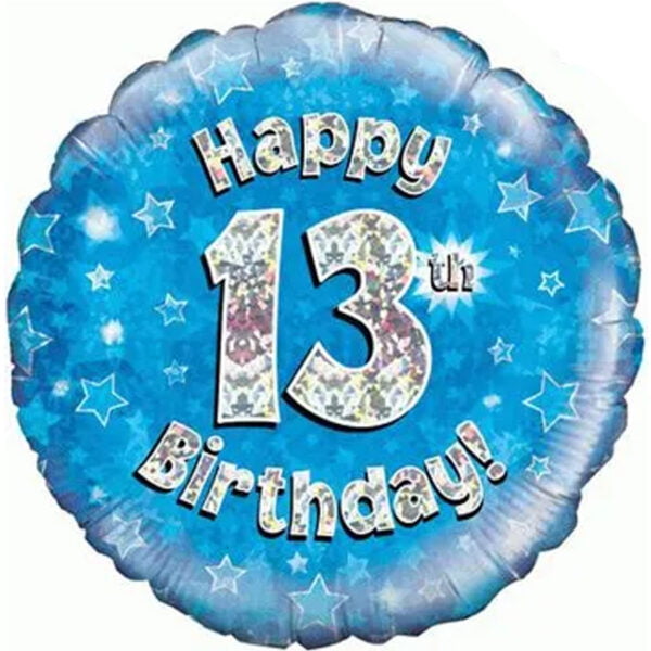 Folieballon holografisch 15th Happy Birthday Blauw