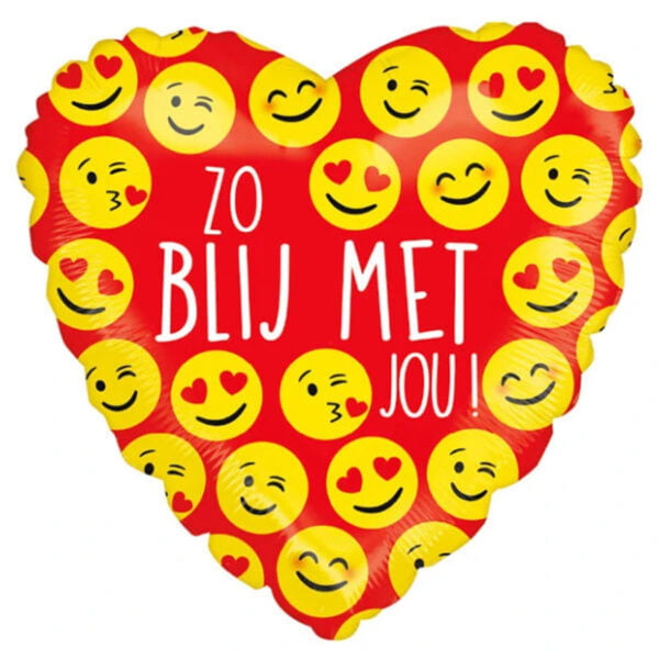 Folieballon Rood “zo blij met jou!” emoji