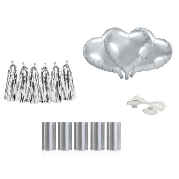 Trouwauto blikjes – decoratie set zilver