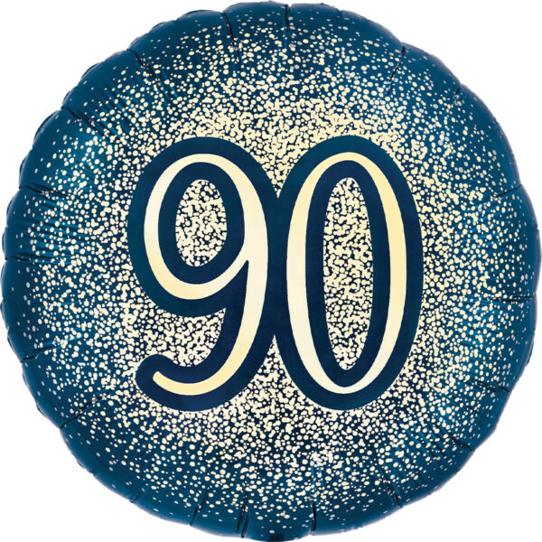 Folieballon “90” Glitter Party Marine Blauw Goud